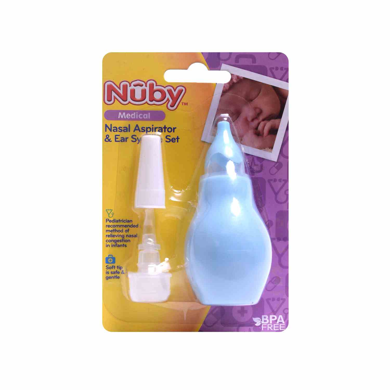 Nuby Nasal Aspirator and Ear Syringe Set, Colors May Vary