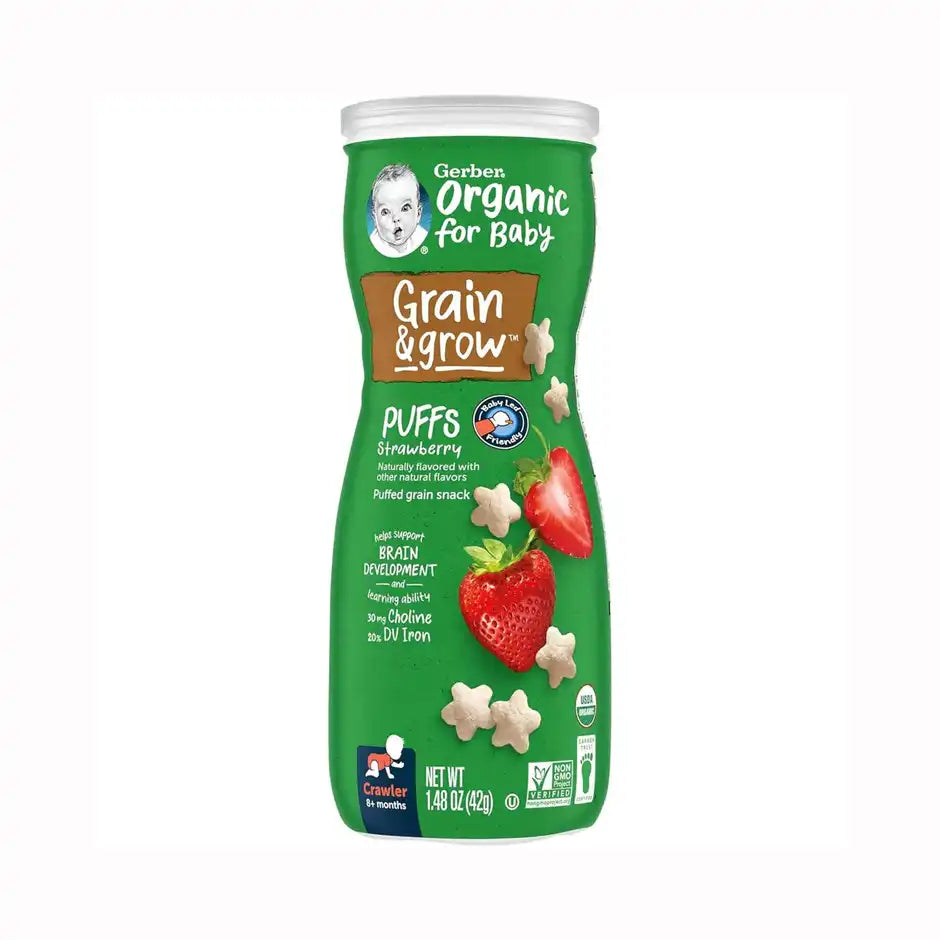 Buy Gerber Grain & Grow Organic Puffs for Babies in Strawberry flavour - 42gms Online in India at uyyaala.com