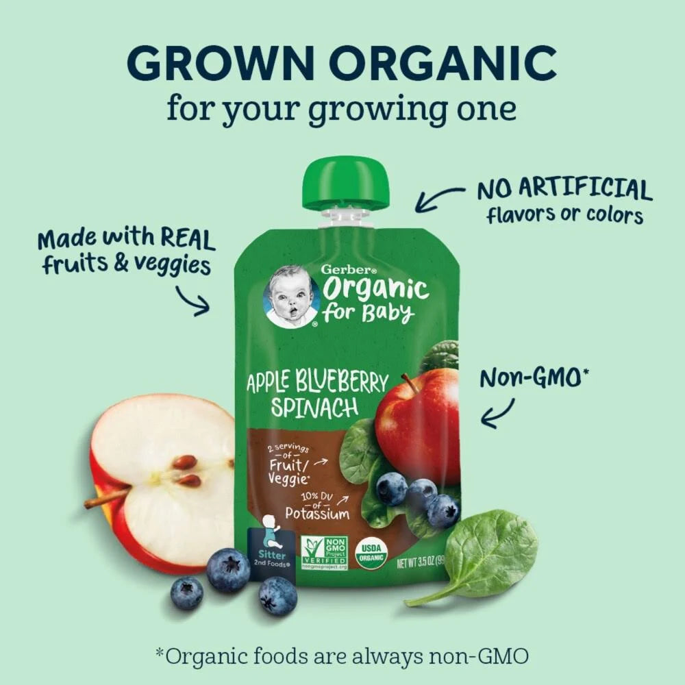 Gerber Organic Puree for Baby with Apple, Zucchini, Spinach & Strawberry - 99grams, 6+months