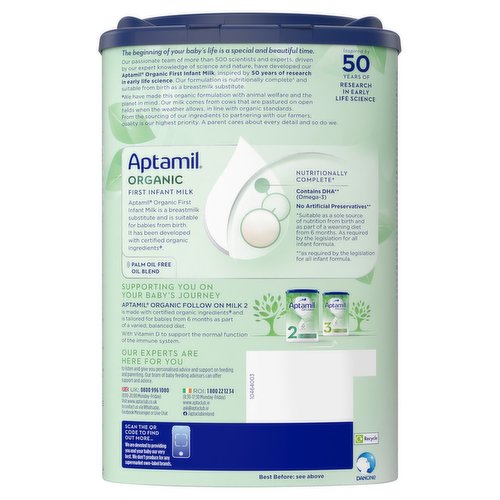 Nutricia Aptamil Organic First Infant Milk, Stage 1 - 800g