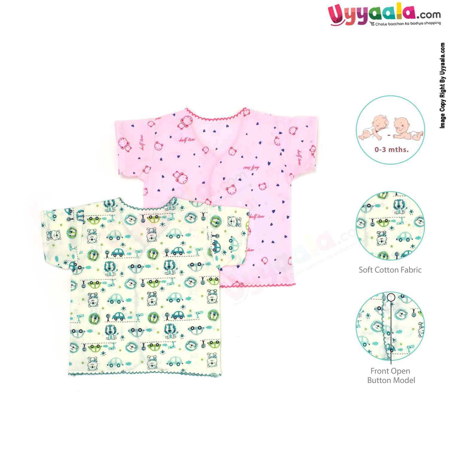 Half Sleeve Baby Jabla in Premium Quality Cotton, (2 Pack) - Green & Pink