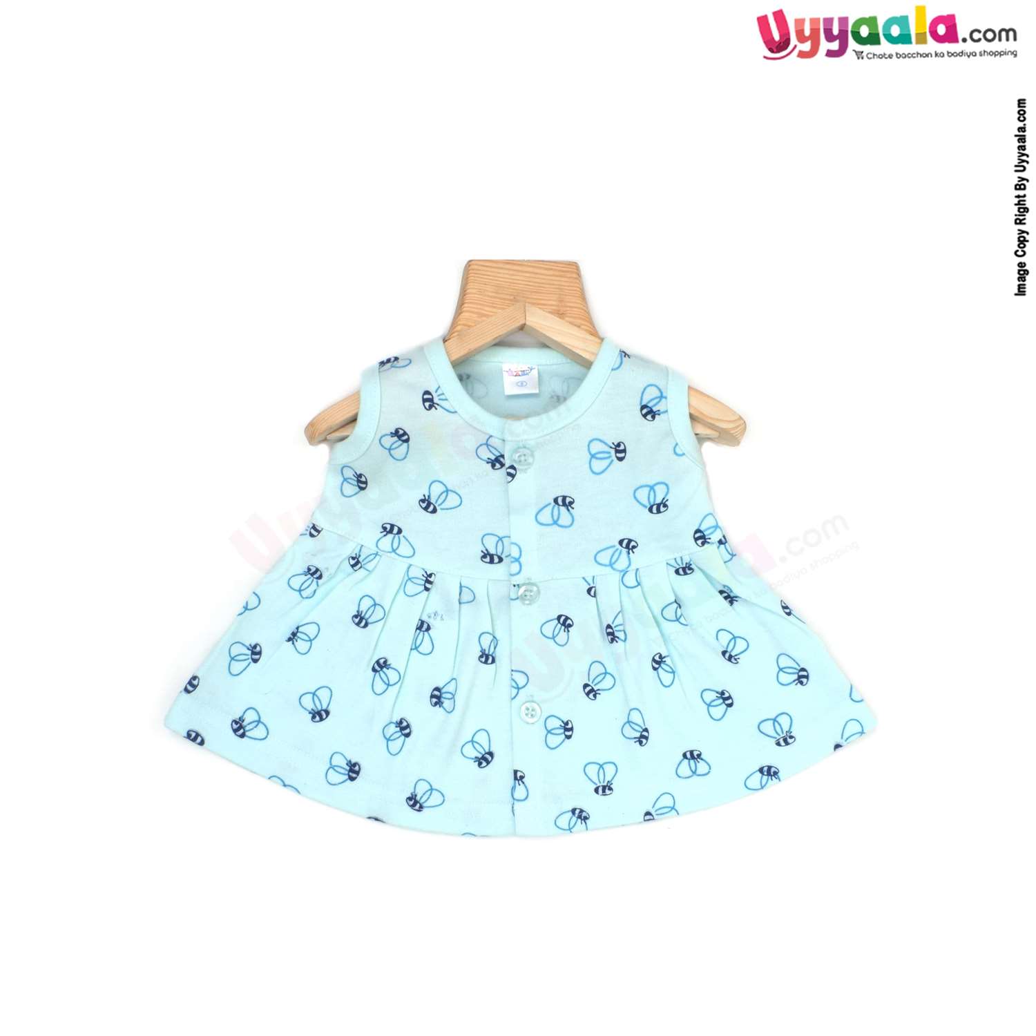 Many Frocks and polka dot off shoulder summer baby frock – blue – ManyFrocks