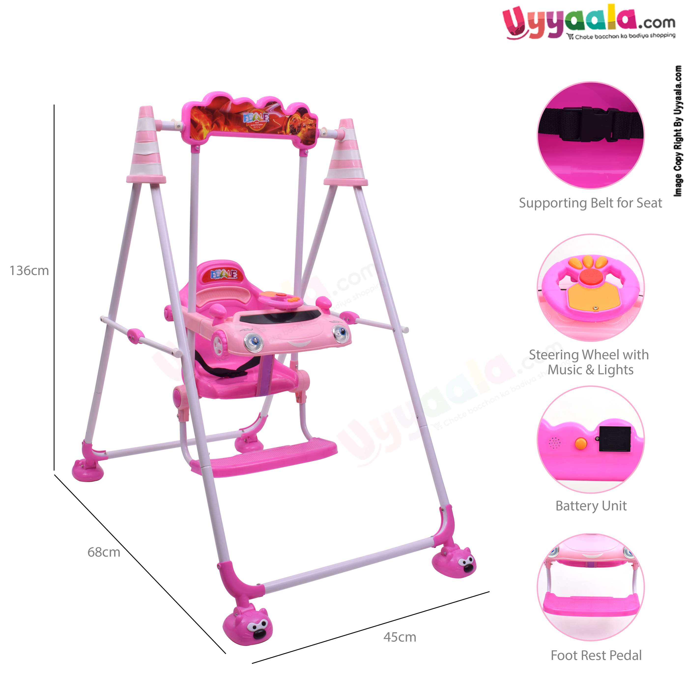 EBALE Garden swing with music for babies 6 months pink