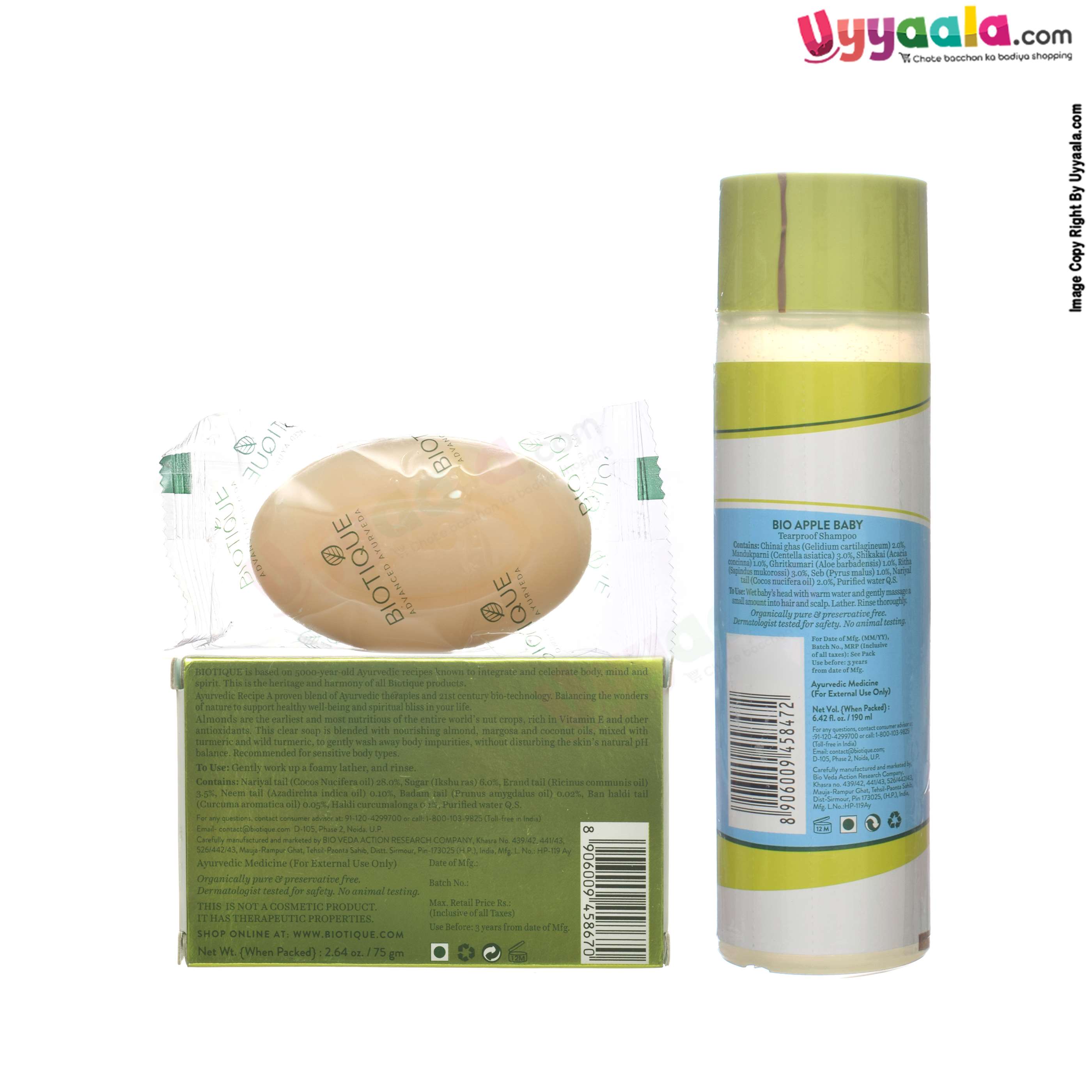 BIOTIQUE Bio green apple tearproof shampoo & bio almond nourishing soap for babies