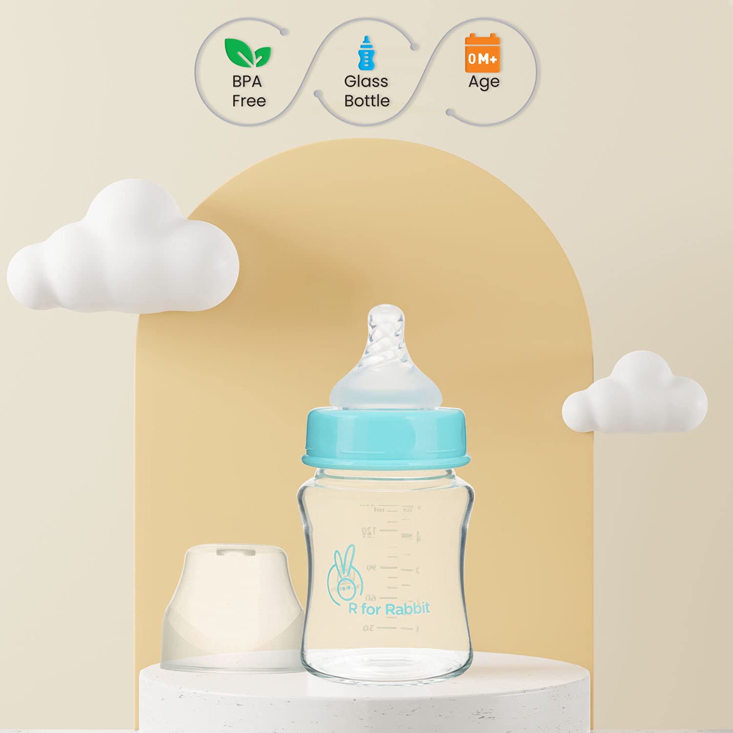 R FOR RABBIT First Feed Glass Feeding Bottle - 150ml, 0m+