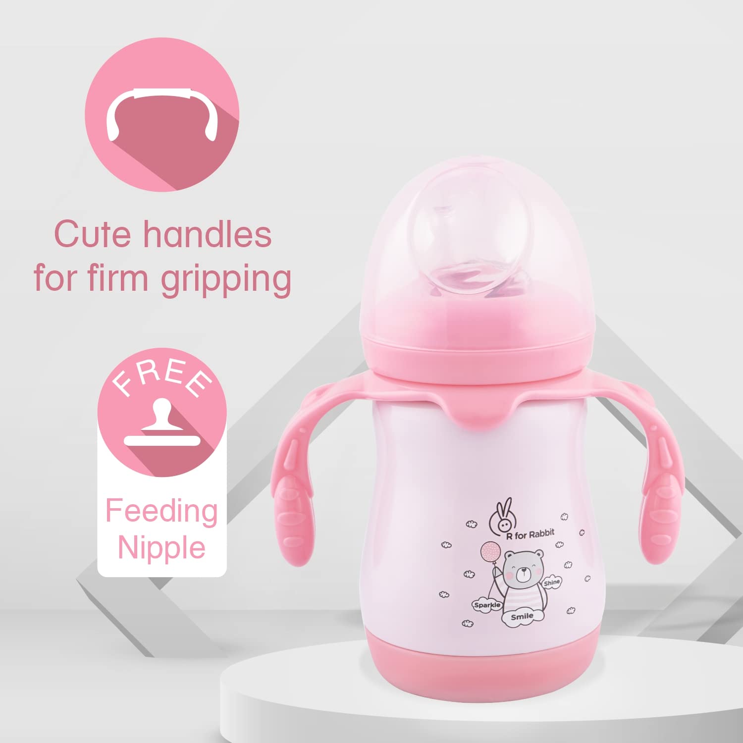 R FOR RABBIT Steebo Teddy Stainless Steel Feeding Bottle With Twin Handle - Pink, 210ml