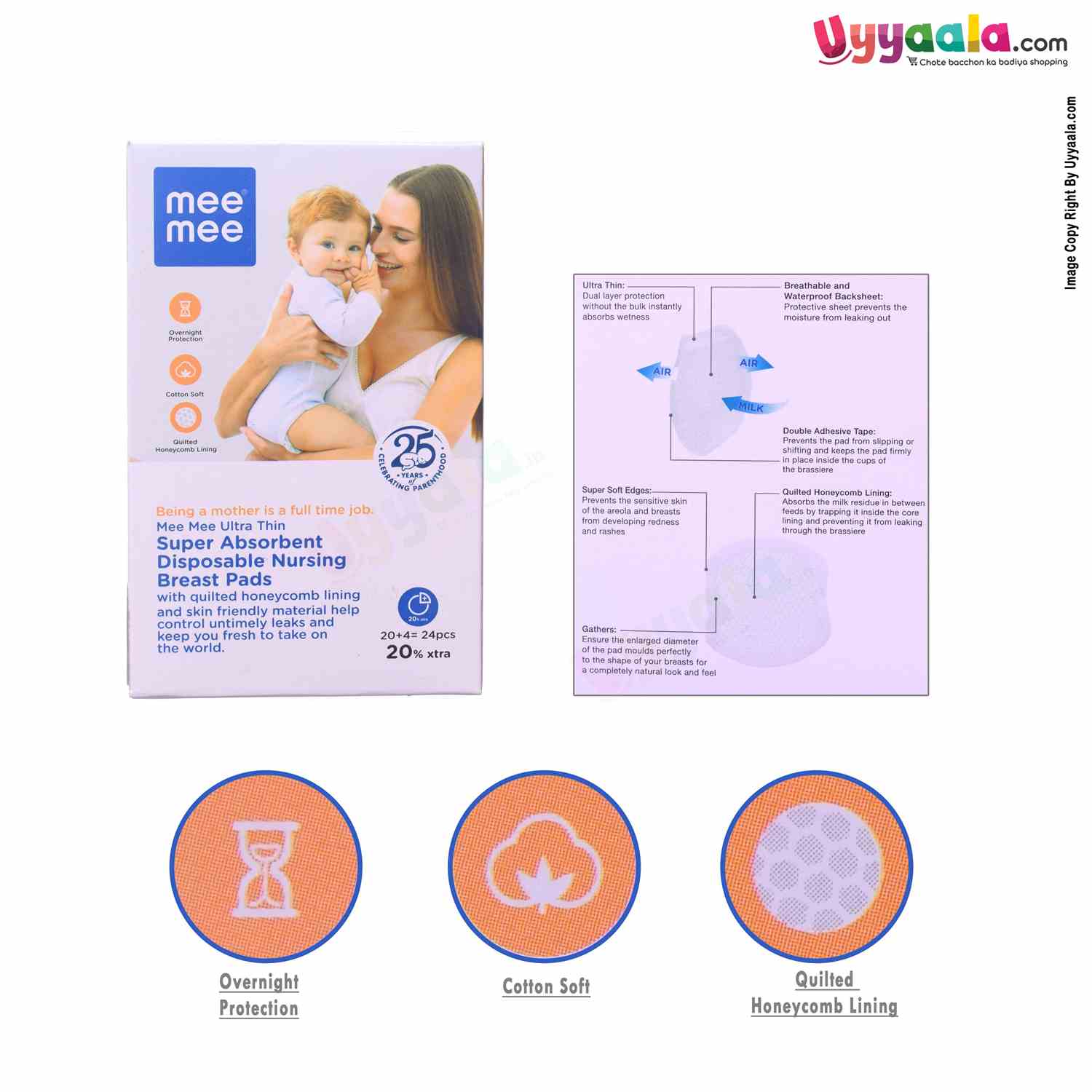 Mee Mee Ultra Thin Super Absorbent Disposable Maternity Nursing Breast Pads  (20 Pads with 4 Free Pads) | 24 Pcs
