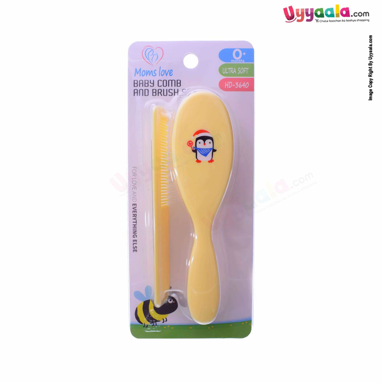 MOMS LOVE Baby Comb & Brush Set For Babies 0+m Age, Yellow