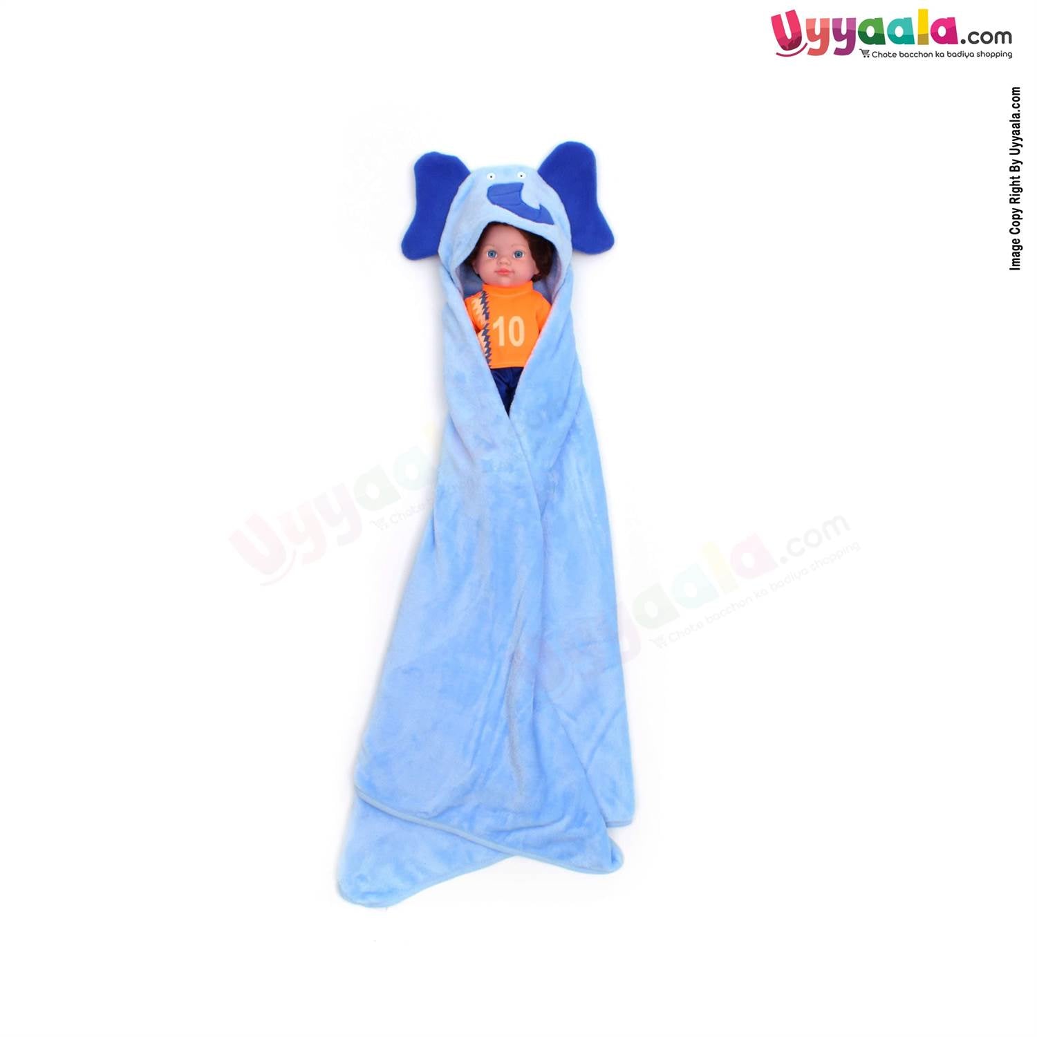 Hooded Coral Fur Blanket Elephant Character, 0-24m - Blue