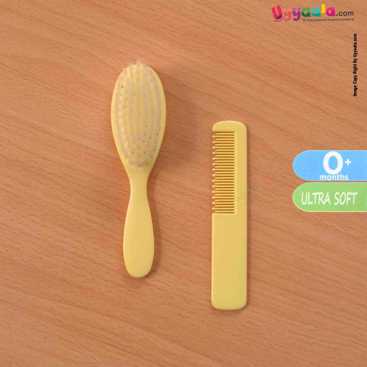 MOMS LOVE Baby Comb & Brush Set For Babies 0+m Age, Yellow