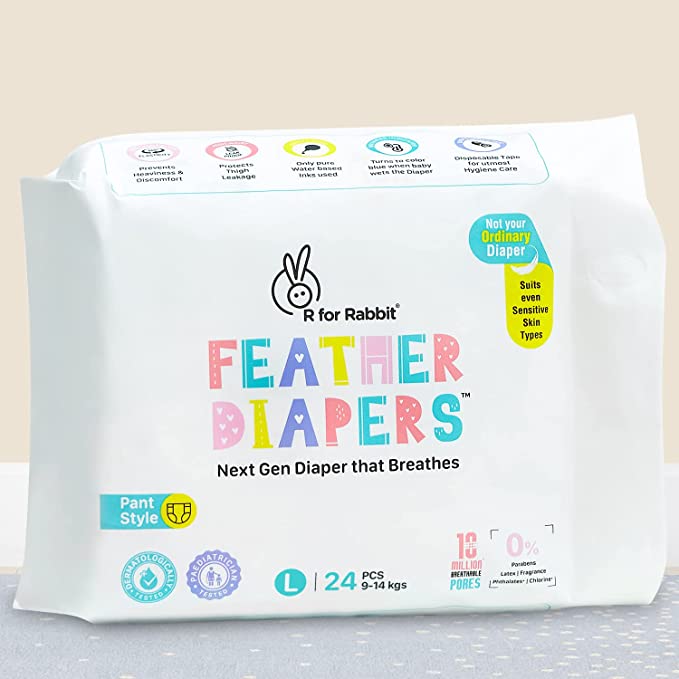 R for Rabbit Feather Diapers For Your Baby - Large (9-14kgs)