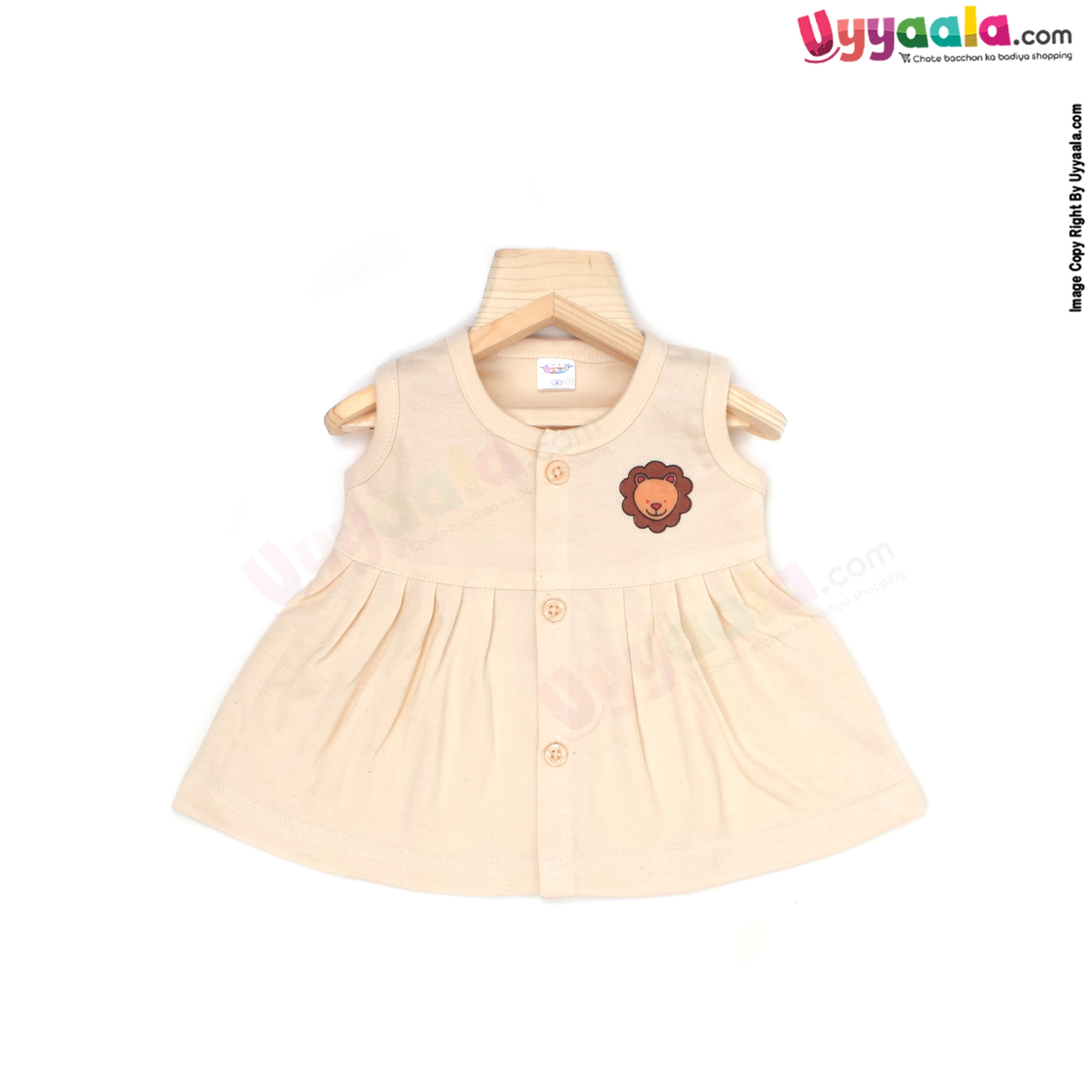MOMMAS Sleeveless Baby Frock, Front Opening Button Model, Premium Quality Cotton Baby Wear, (3-6M)