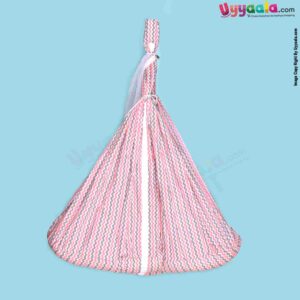 SNUG UP Baby Hanging cradle (Zola) Attached Bed & Mosquito Net with zip, premium quality, Pink & Brown Stripes Print, 0m+  upto 15kgs.