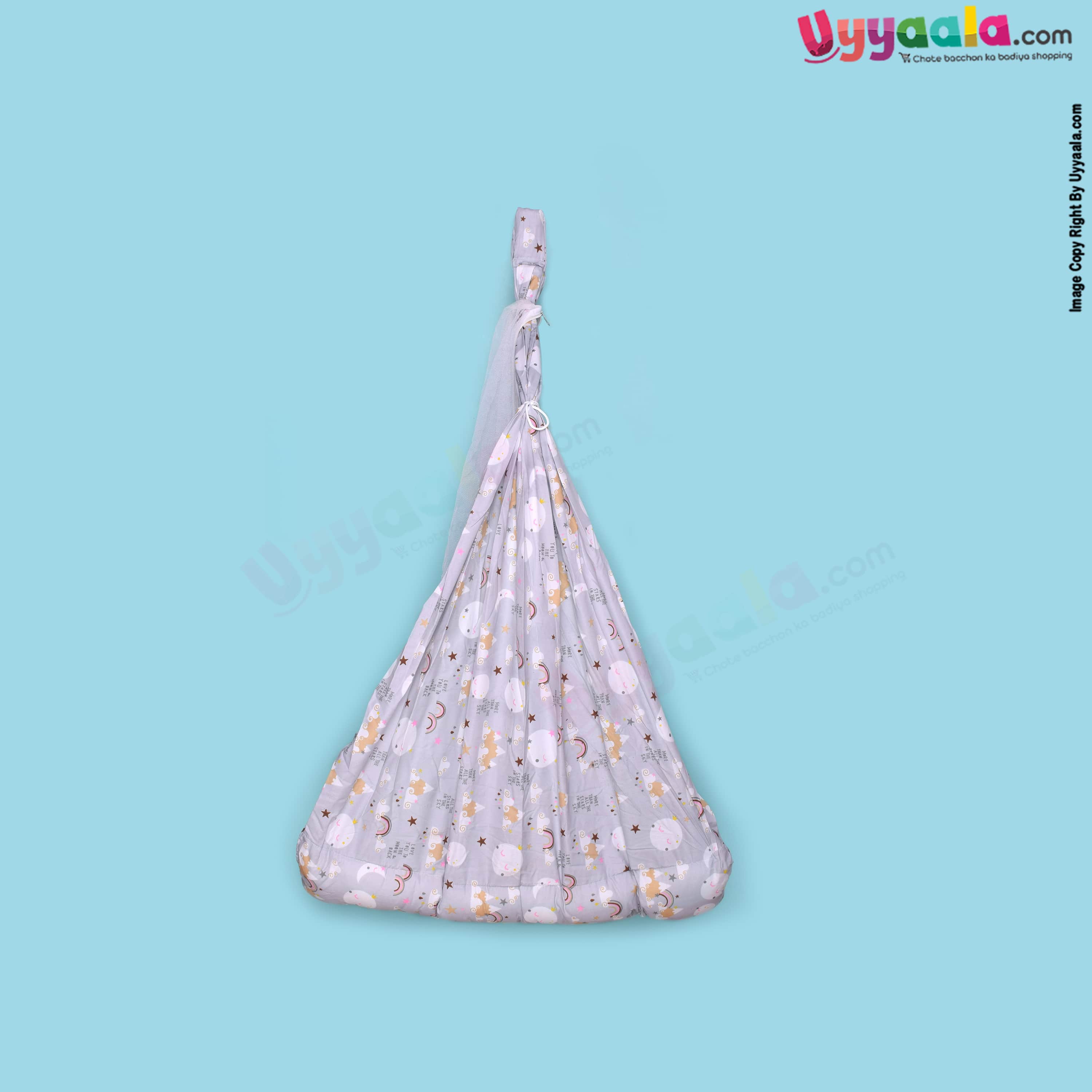 SNUG UP Baby Hanging cradle (Zola) Attached Bed With Mosquito Net Open Zip Model,Gray with Assorted Print, 0m+,  (up to 12 kgs)