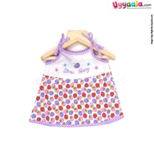 Baby Premium Quality Cotton Sleeve Less Newborn Frock Tying Model, Strawberry Print, Pink , Newborn (0-30days)