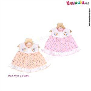 Sleeveless Baby Frock Dress in Premium Cotton Fabric, (2 Pack) - Pink & Peach