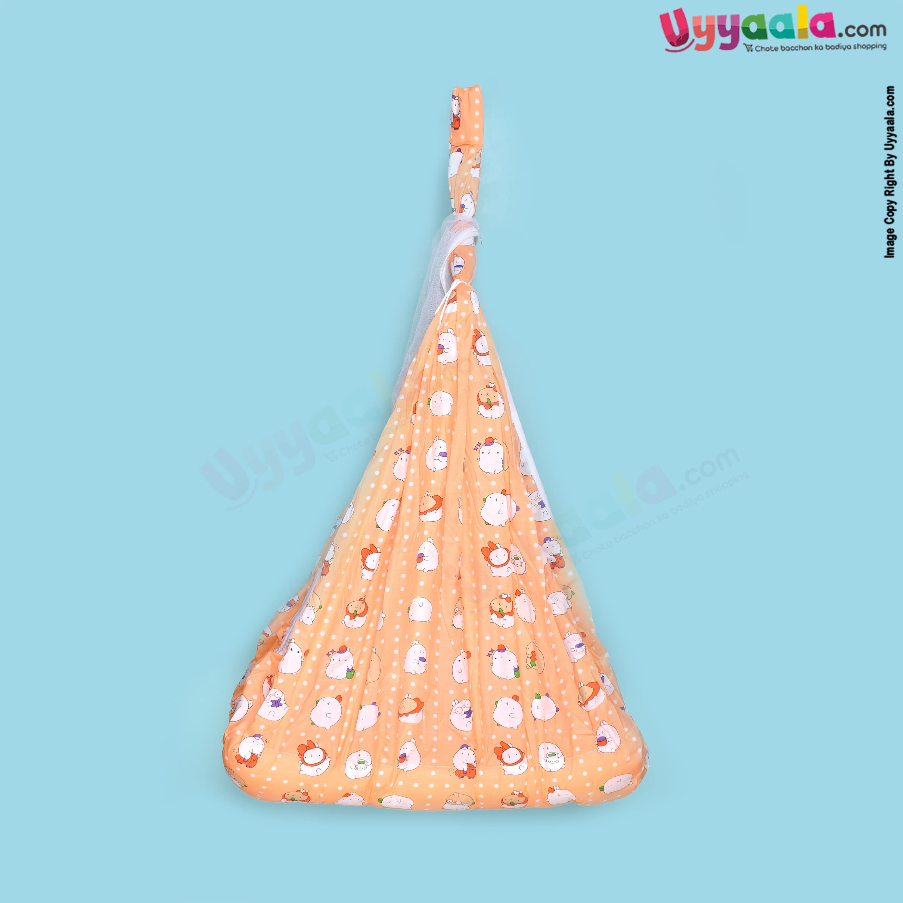 SNUG UP Baby Hanging cradle (Zola) Attached Bed With Mosquito Net Open Zip Model,Gray with Assorted Print, 0m+