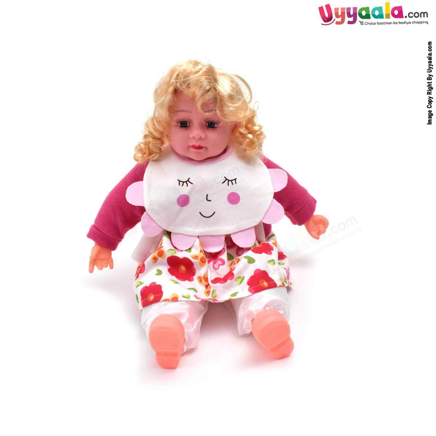 Baby Bib Soft Cotton Hosiery with Cute Sleeping Kitty Print Pack of 2, Size(17*23cm)-White & Pink