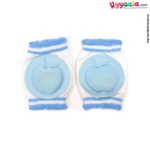 Hosiery Cotton Stretchable Knee Protection Pads for Crawling Babies with Apple Patch Pack of 1 Pair , 6m-2Y Age - White & Light Blue