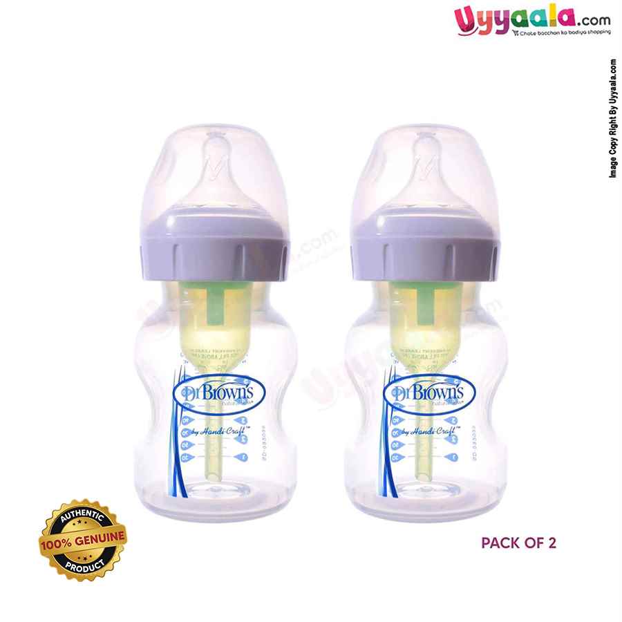 Dr Browns feeding Bottle Natural flow wide neck with vent and vent cleaning Brush, 150ml (pack of 2)