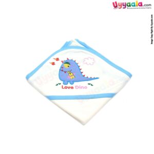 NOCHE Cotton Hosiery Hooded Towel for Babies with Dino Print 1pc 0+m Age, Size (80*76cm) - Blue & White