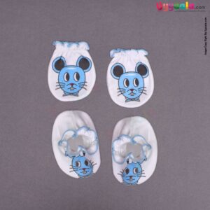 BEN BENNY Mitten & Booties Set Elastic Rabbit Print for New Born Babies - White