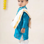 Buy Boys Pattu Silk Kurta, Pajama & Dhoti Set with Collar embroidery - Blue Online in India at uyyaala.com
