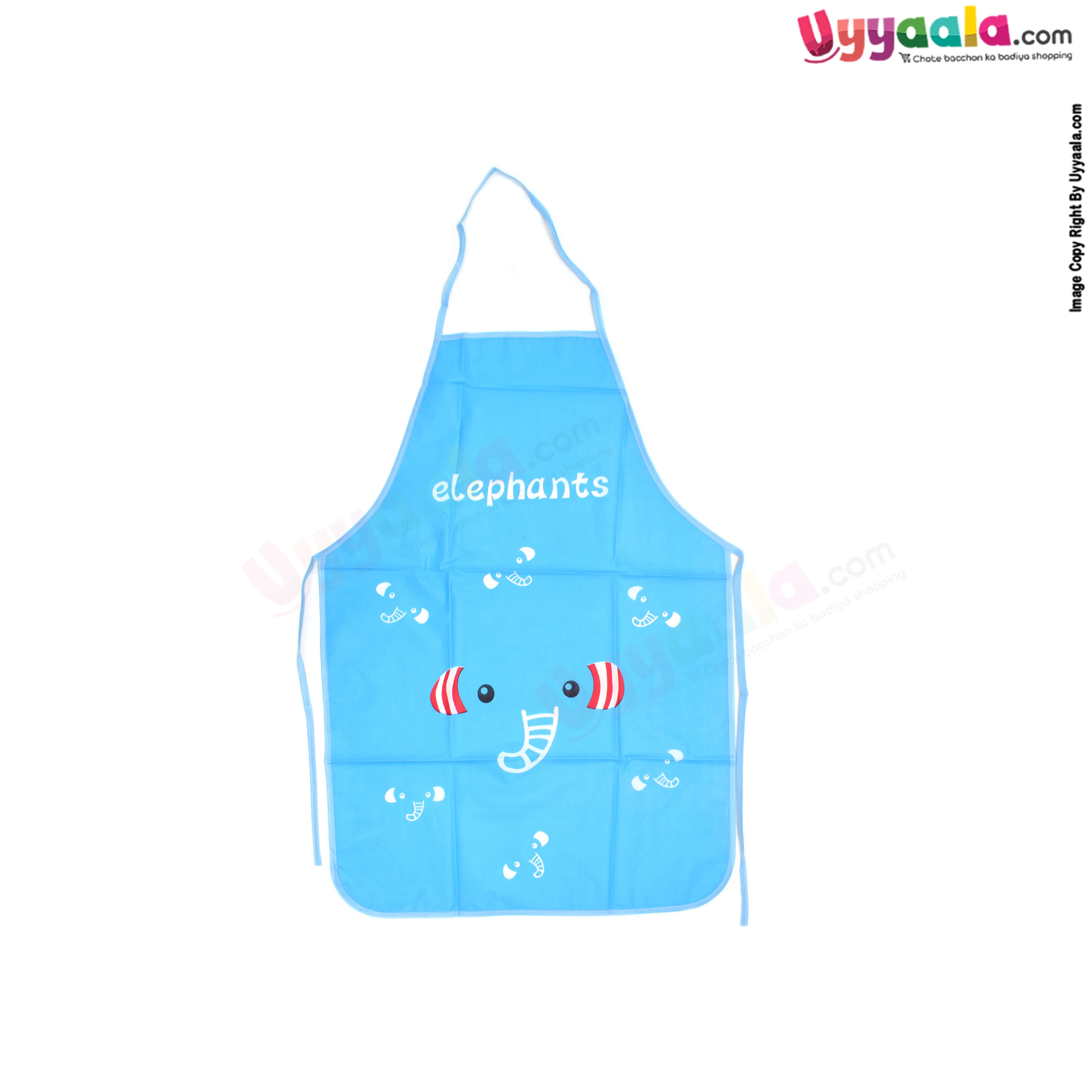 Anya Baby Feeding Bib Tying Model  PVC with Elephant Print for 6m- 2y Age, Size (47*68cm)- Blue