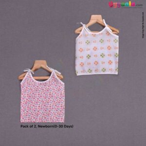 Sleeveless Baby Jabla Set, Top Opening Tie knot Lace Model, (0-30 Days), Floral & Anchor Print, 2Pack - Pink & White