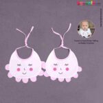 Baby Bib Soft Cotton Hosiery with Cute Sleeping Kitty Print Pack of 2, Size(17*23cm)-White & Pink