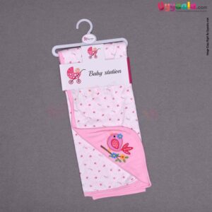 BABY STATION Hooded Double Layer Towel Hosiery Cloth with Flowers Print 1pc 0+m Age