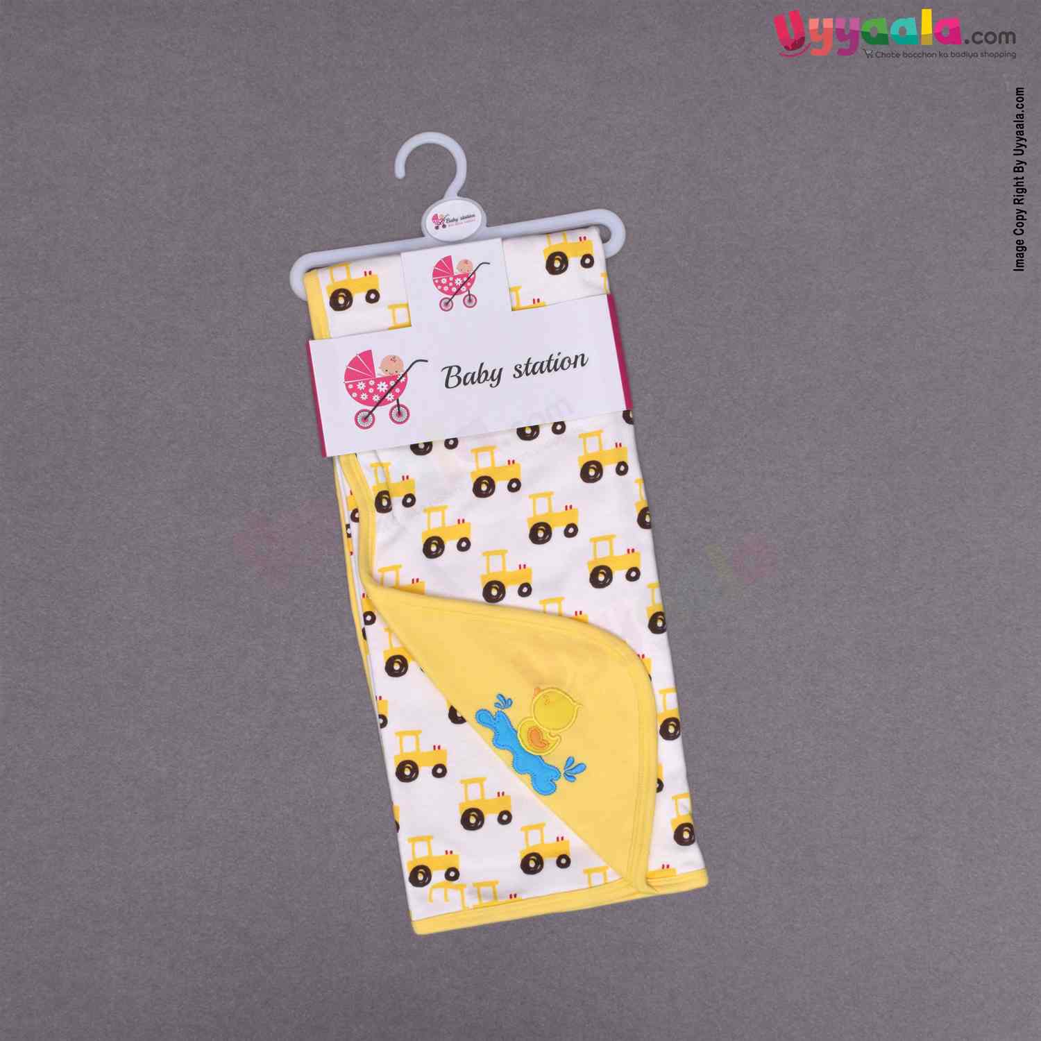 BABY STATION Hooded Double Layer Towel Hosiery Cloth with Tractor Print 1pc 0+m Age