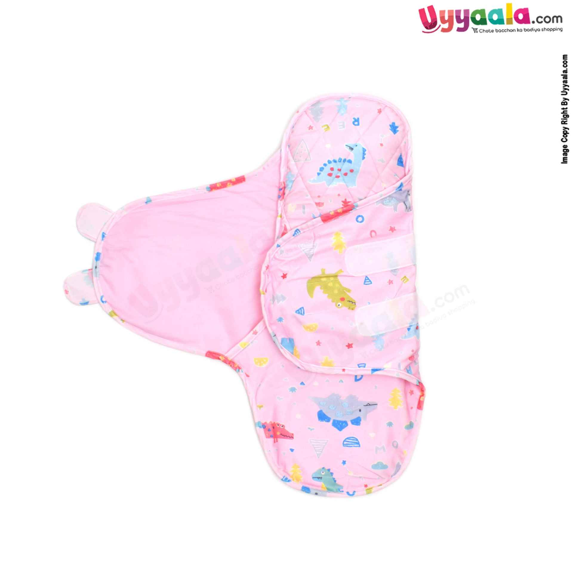 Muslin Cotton Baby Swaddle Wrapper with Neck Support and Animal Prints, 0-17m, Size(88*69cm) - Light Pink