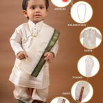 Buy Boys Pattu Silk Kurta, Pajama & Dhoti Set with Collar embroidery - White Online in India at uyyaala.com