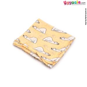 Double Layered Muslin Cotton Wrapper with Bear Print for Babies 0+m Age, Size(108*103cm)- Yellow
