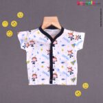 Doreme half sleeve hosiery cotton jablas - white with cartoon print