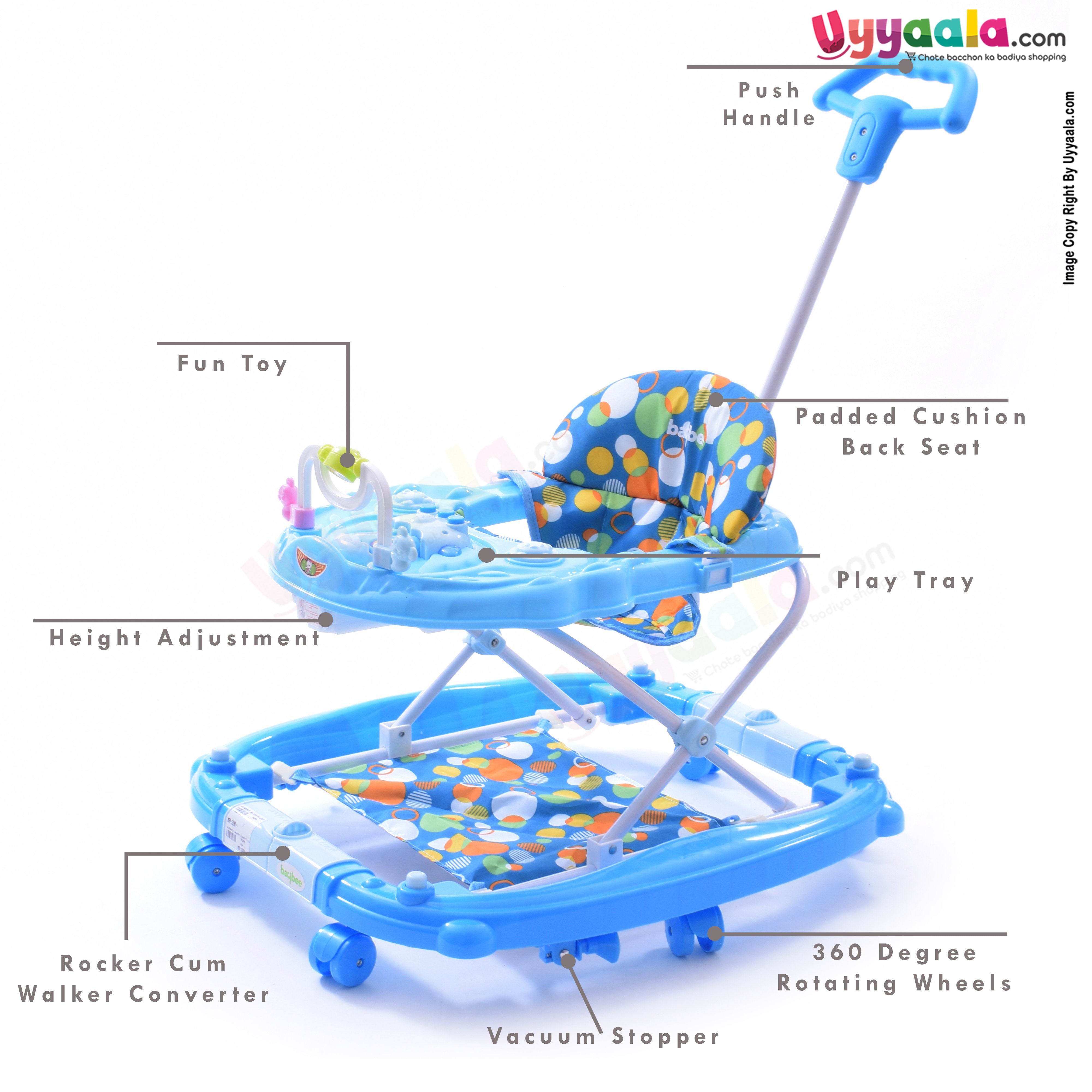 BAYBEE Guidance Walker Cum Rocker 3 In 1 - Blue-uyyala-com.myshopify.com-Walkers-Baybee