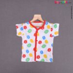 Doreme half sleeve front open jabla, hosiery cotton - white with assorted text print