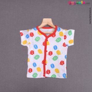 Doreme half sleeve front open jabla, hosiery cotton - white with assorted text print