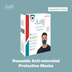 JUSKI Reusable & Eco Friendly Cotton Face Masks with Triple Layer Protection for Men - 2pcs (Assorted Prints)