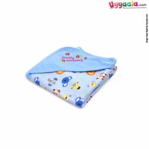 Baby Hooded Towel Premium Double Layered,100% Cotton Hosiery with Animals Print 0+m Age , Size (93*67cm)