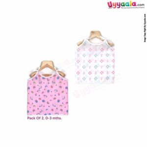 SNUG UP Sleeveless Baby Jabla Set, Top Opening Tie knot Lace Model, Premium Quality Cotton Baby Wear, Unicorn Horse & Anchor Print, (0-3M), 2Pack - Pink & White