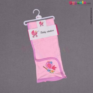 BABY STATION Hooded Single Layer Towel Hosiery Cloth Plain Bird Print 1pc 0+m Age