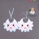 Baby Bib Soft Cotton Hosiery with Cute Kitty Print Pack of 2, Size(17*23cm)-White & Light Blue