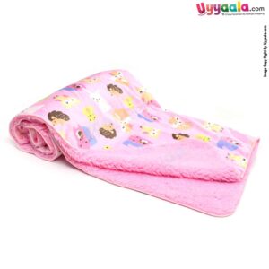 Double Layered Blanket One Side Fur & Other Side Velvet with Animals Print 0-24m Age, Size (99*75cm)- Pink
