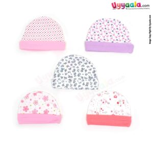 Fancy Round Cap for Babies with Print 5p Set,0-12m Age - Multi Color