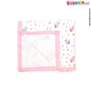 Four Layered Muslin Wrapper with Border, Squirrel Print for Babies 0-12m Age, Size(116*101Cm)-White