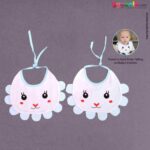 Baby Bib Soft Cotton Hosiery with Cute Kitty Print Pack of 2, Size(17*23cm)-White & Light Blue