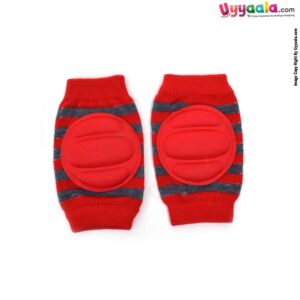 Hosiery Cotton Stretchable Knee Protection Pads for Crawling Babies with Stripes Print Pack of 1 Pair , 6m-2Y Age - Red & Grey
