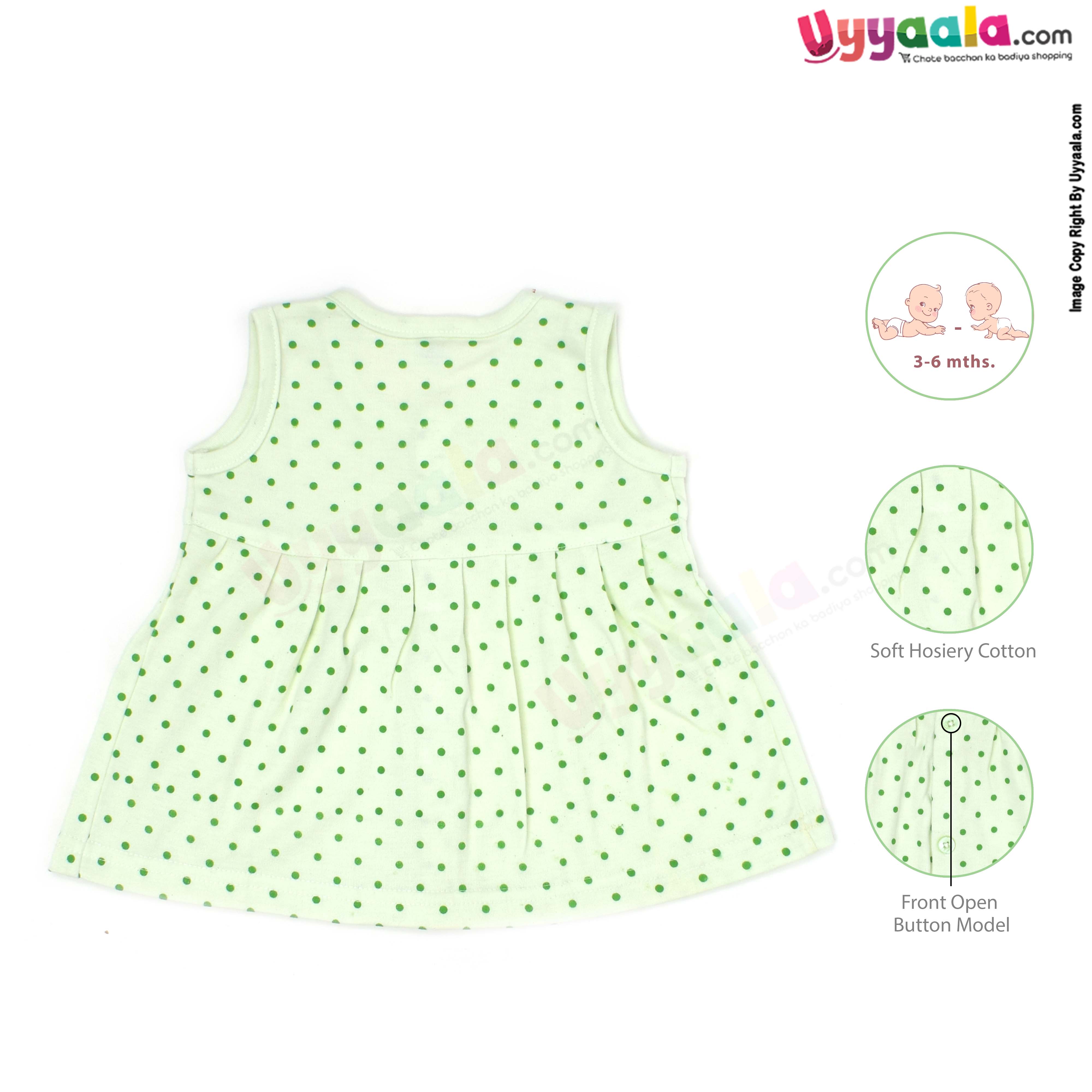 MOMMAS Sleeveless Baby Frock, Front Opening Button Model, Premium Quality Cotton Baby Wear, (3-6M)